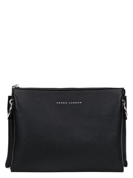 Black Textured Crossbody Bag with Silver Accents