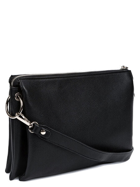 Black Textured Crossbody Bag with Silver Accents