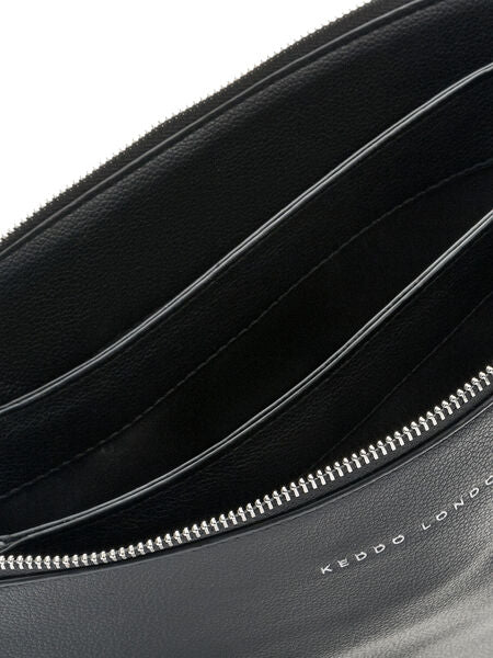 Black Textured Crossbody Bag with Silver Accents