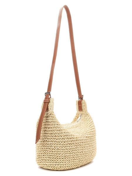 Beige Woven Crossbody Bag with Adjustable Strap