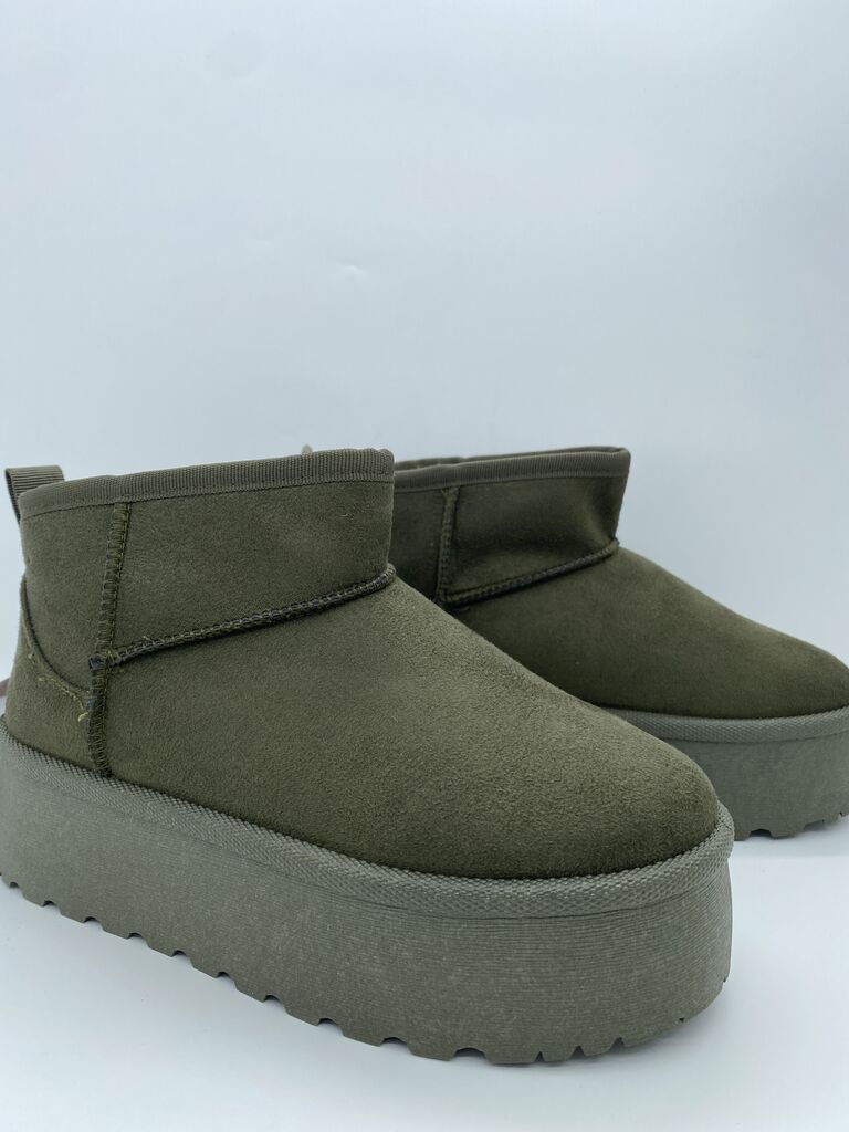 Olive Suede Platform Boot with Chunky Sole