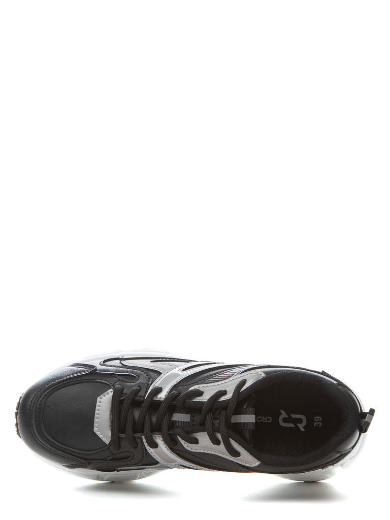 Black Leather Athletic Sneakers with White Sole