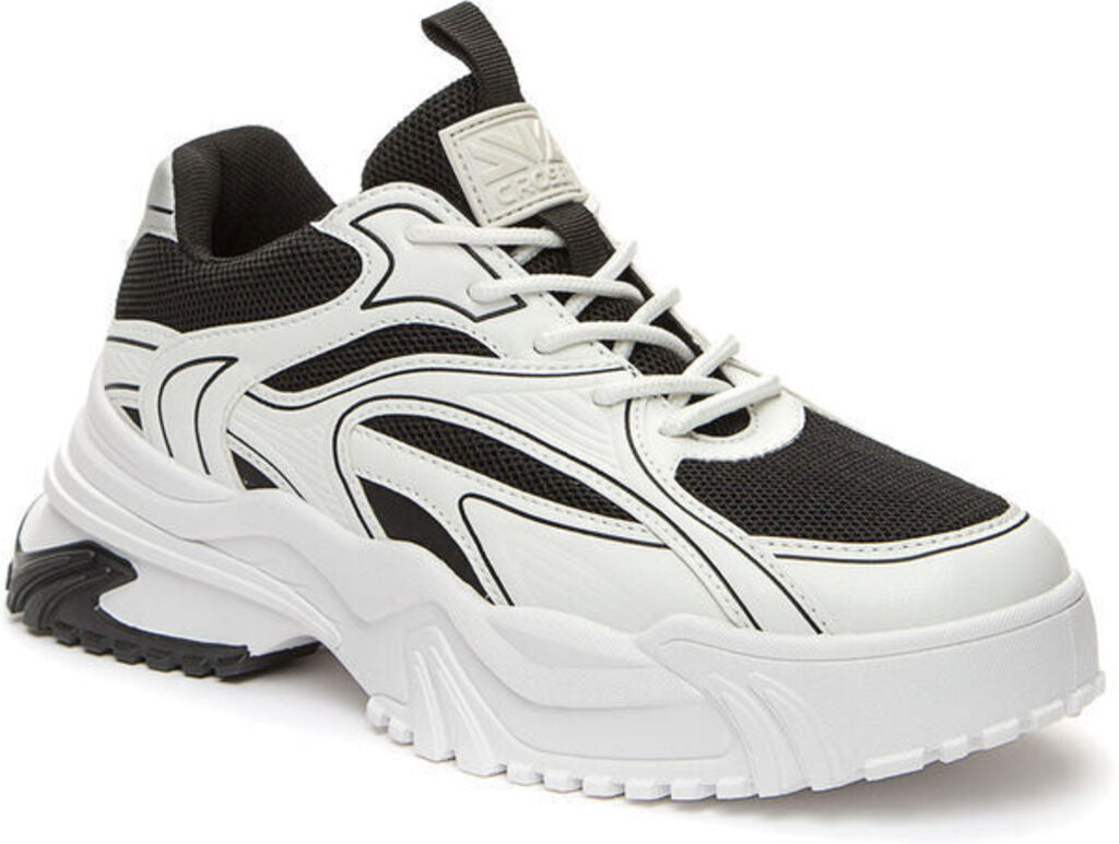 Black and White Mesh Chunky Sneakers with Contrasting Detailing