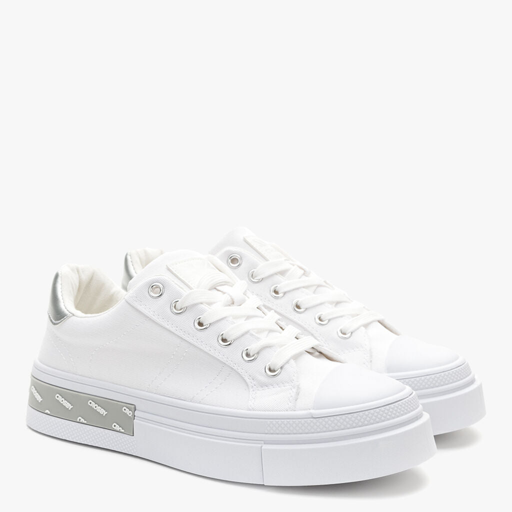 White Canvas Platform Sneakers with Metallic Detail