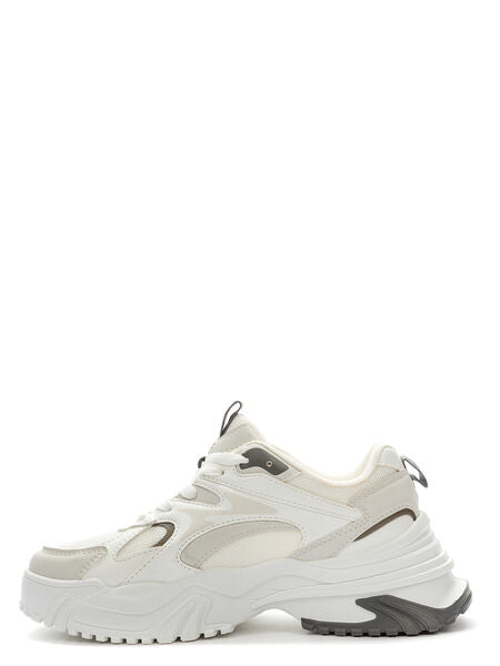 White Textured Sneakers with Contrast Sole
