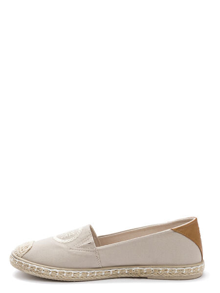 Beige Canvas Slip-On Espadrilles with Woven Detail