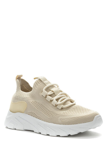 Beige Knit Sneaker with White Sole