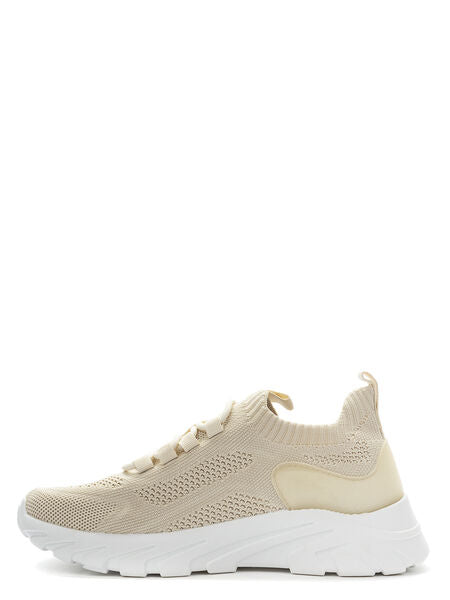 Beige Knit Sneaker with White Sole