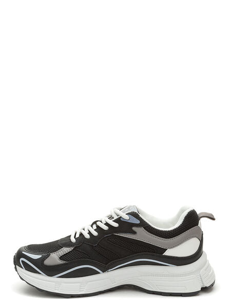 Black Mesh Athletic Sneakers with Lace-Up Closure