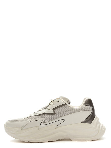 White Chunky Sole Sneakers with Mesh Upper