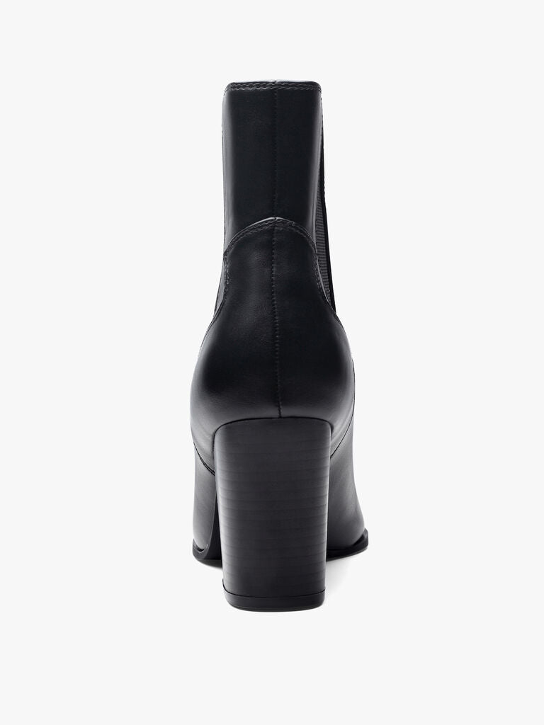 Black Leather Ankle Boot with Block Heel
