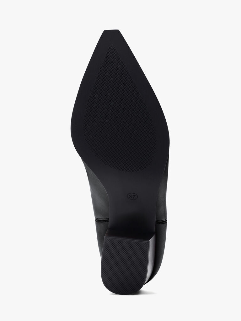 Black Leather Ankle Boot with Block Heel