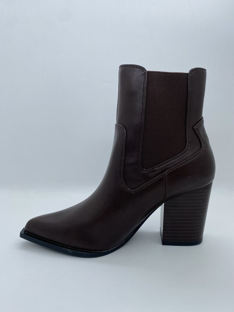 Brown Leather Ankle Boots with Block Heel