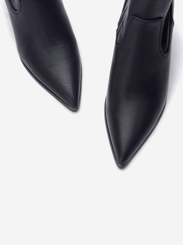 Dark Navy Pointed Toe Leather Ankle Boots