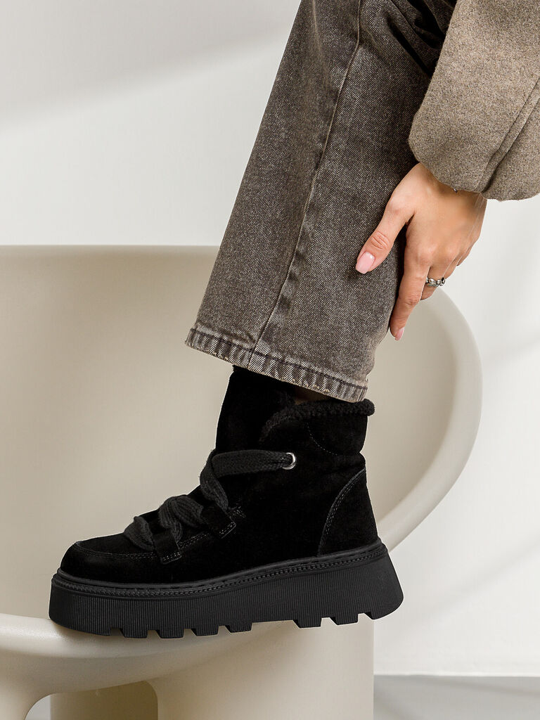 Black Suede Platform Boot with Cozy Lining