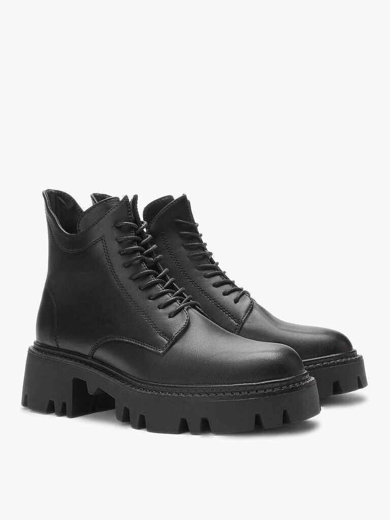 Black Leather Ankle Boots with Chunky Sole