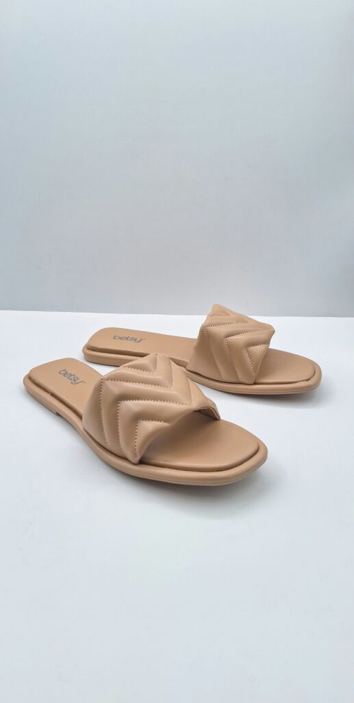 Beige Quilted Slide Sandals
