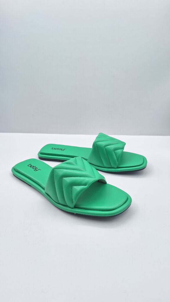 Green Quilted Slide Sandals with Open Toe