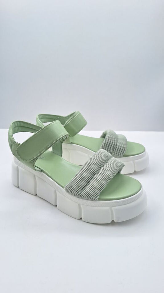 Mint Textured Platform Sandals with Wide Straps