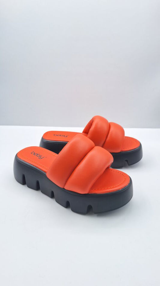 Orange Cushioned Platform Slides with Chunky Sole