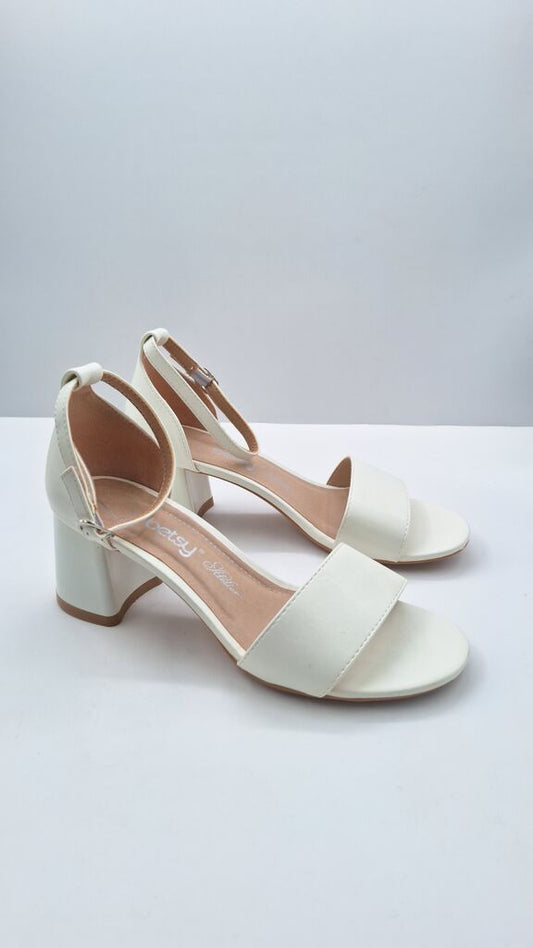 Ivory Block Heel Sandals with Ankle Strap