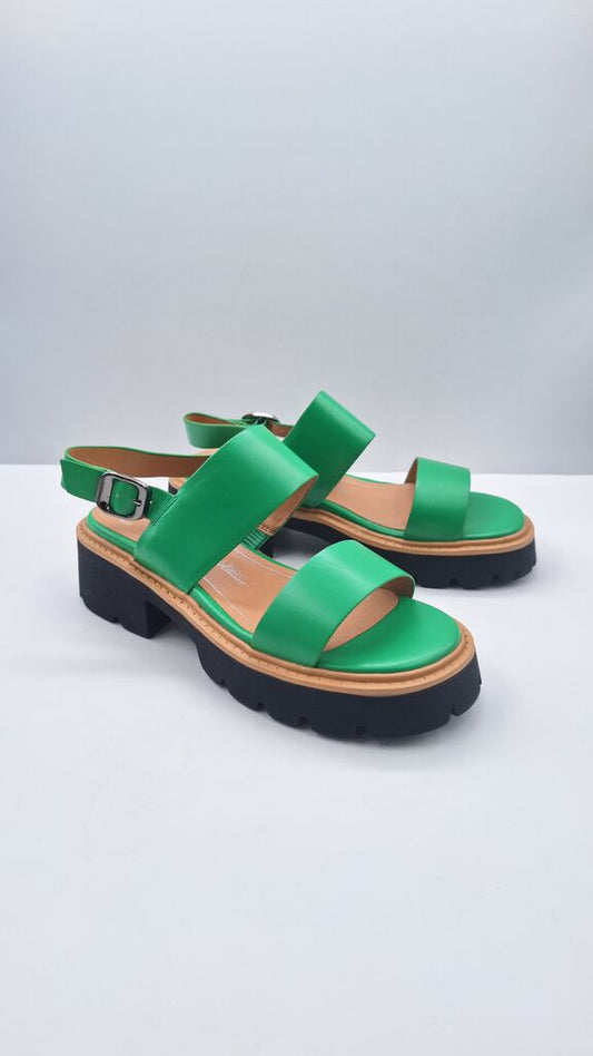 Green Platform Sandals with Adjustable Strap