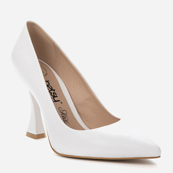 White Pointed Pumps with Unique Heel