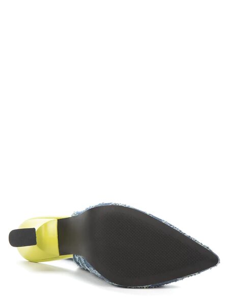 Blue Textured Slingback Heels with Unique Yellow Heel