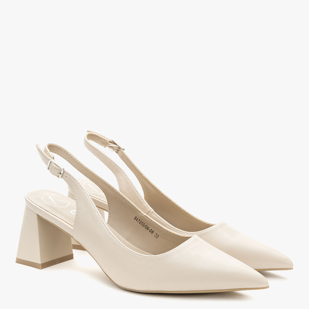 Ivory Slingback Block Heel Shoes