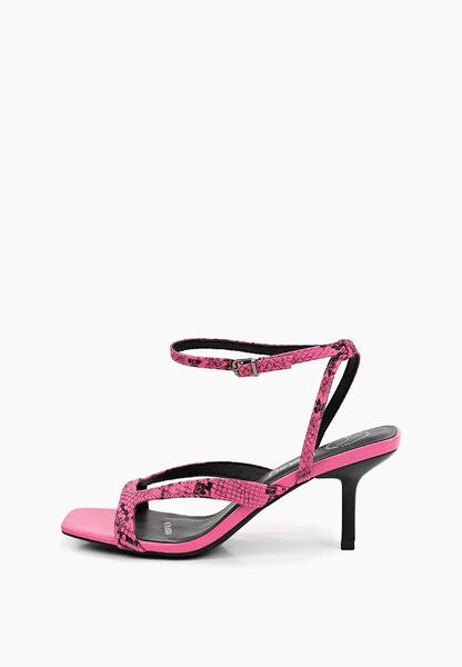 Pink Textured Ankle Strap Heel with Square Toe