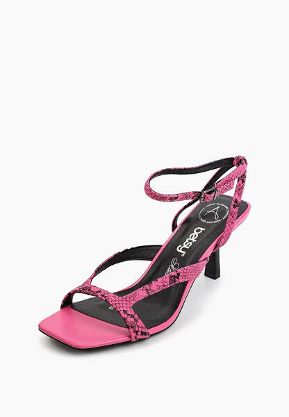 Pink Textured Ankle Strap Heel with Square Toe