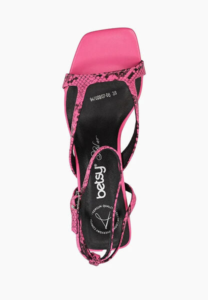 Pink Textured Ankle Strap Heel with Square Toe