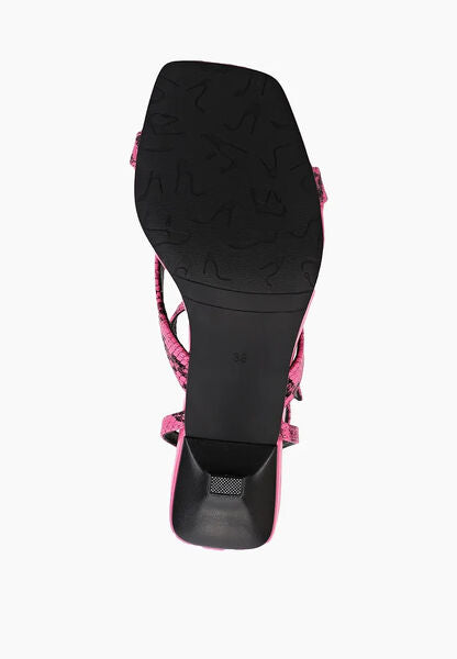 Pink Textured Ankle Strap Heel with Square Toe