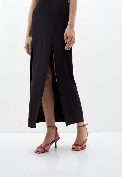Pink Textured Ankle Strap Heel with Square Toe