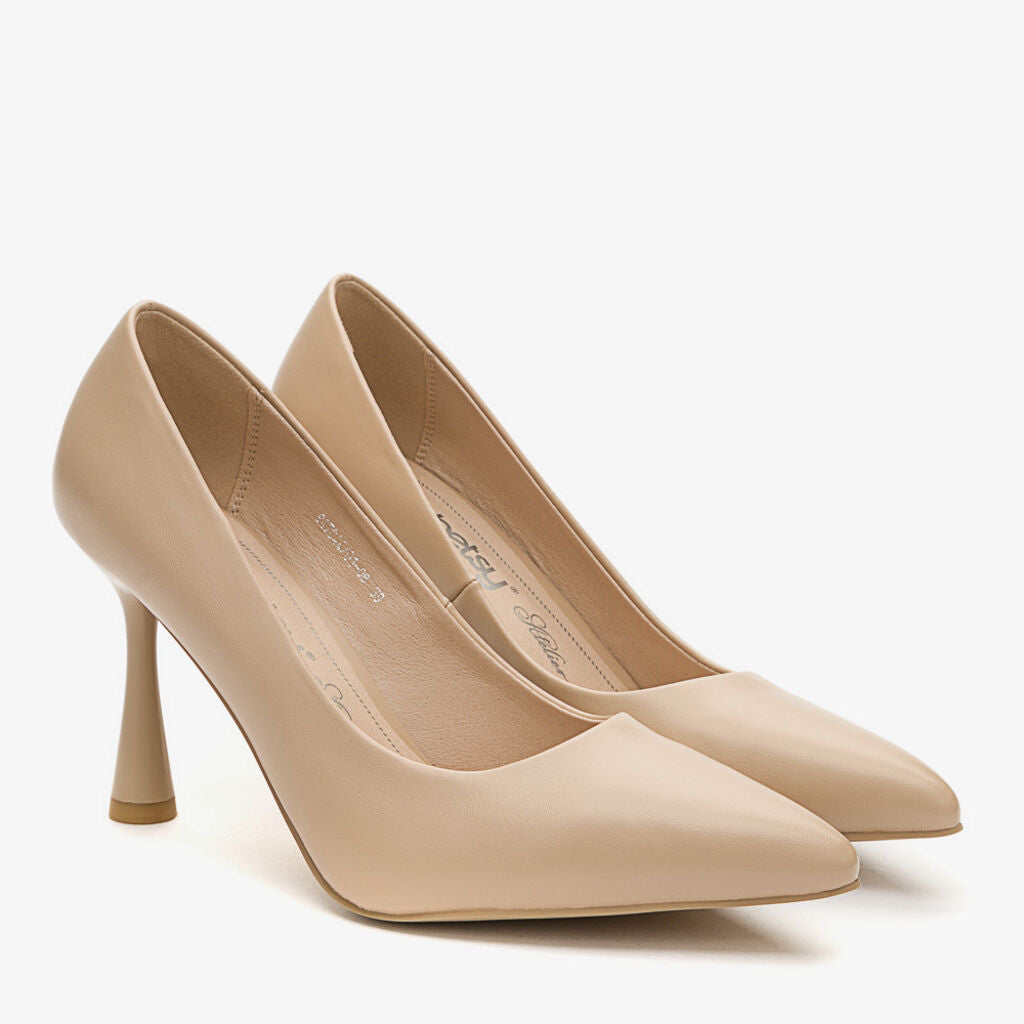 Beige Pointed Toe Stiletto Pumps with Sculpted Heel
