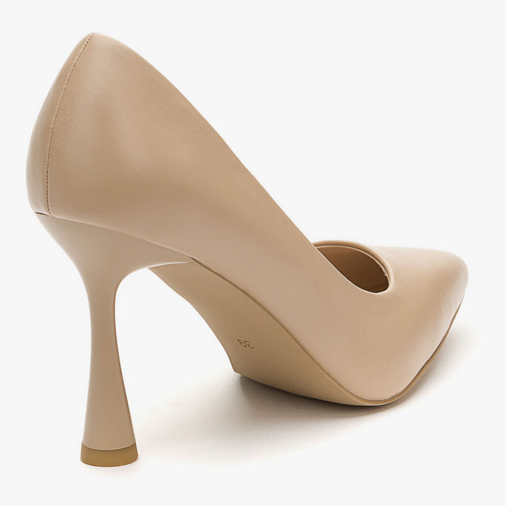 Beige Pointed Toe Stiletto Pumps with Sculpted Heel