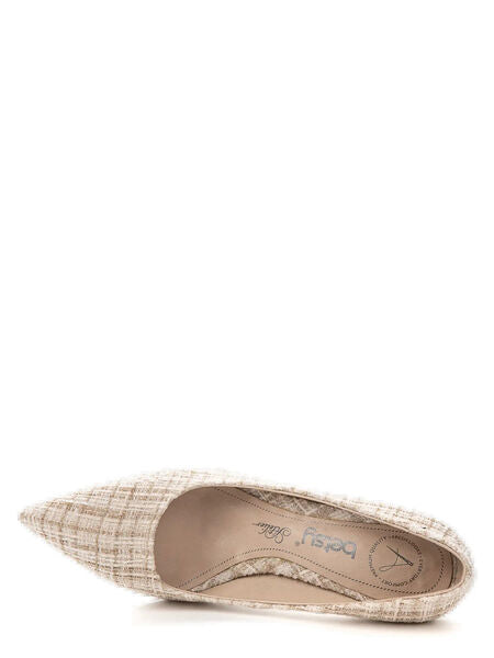 Beige Textured Pump with Sculpted Heel