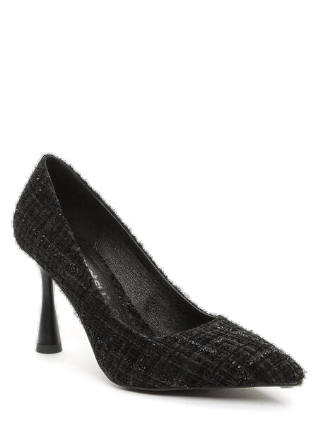 Black Textured Pumps with Flared Heel