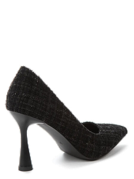 Black Textured Pumps with Flared Heel