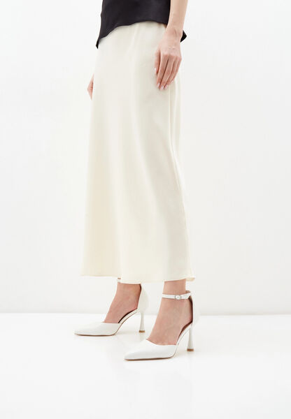 White Textured Ankle Strap Heels