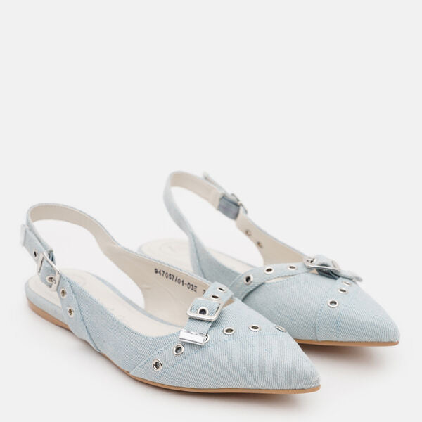 Blue Denim Slingback Flat with Bow Detail