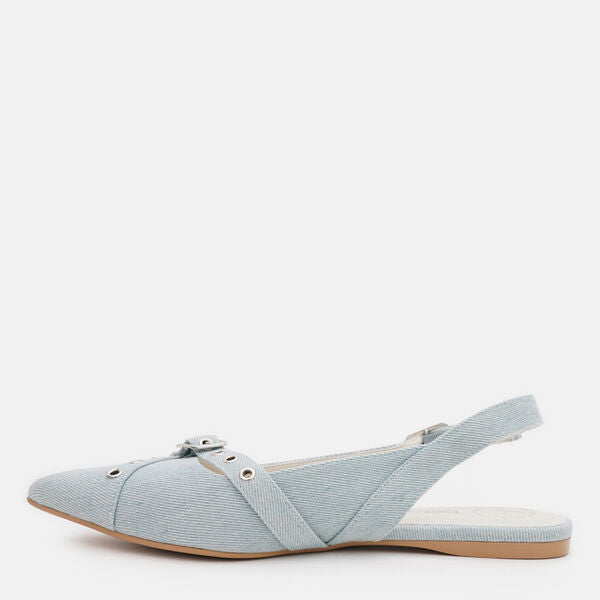 Blue Denim Slingback Flat with Bow Detail