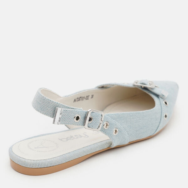 Blue Denim Slingback Flat with Bow Detail