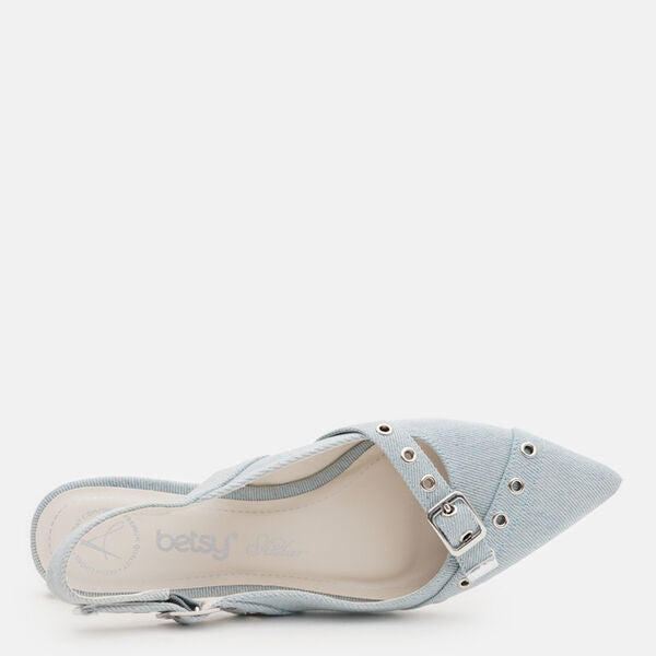 Blue Denim Slingback Flat with Bow Detail