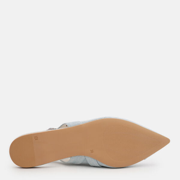 Blue Denim Slingback Flat with Bow Detail