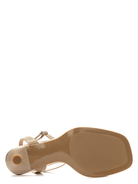 Beige Strappy Sandal with Kitten Heel