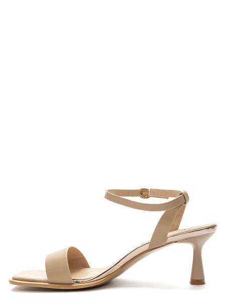 Beige Strappy Sandal with Kitten Heel