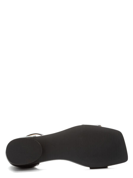 Black Leather Ankle Strap Sandal with Block Heel