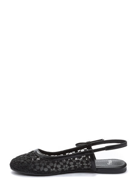 Black Lace Slingback Flat with Floral Cutouts