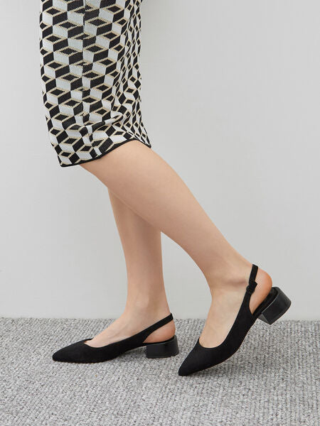 Black Slingback Suede Low Block Heel